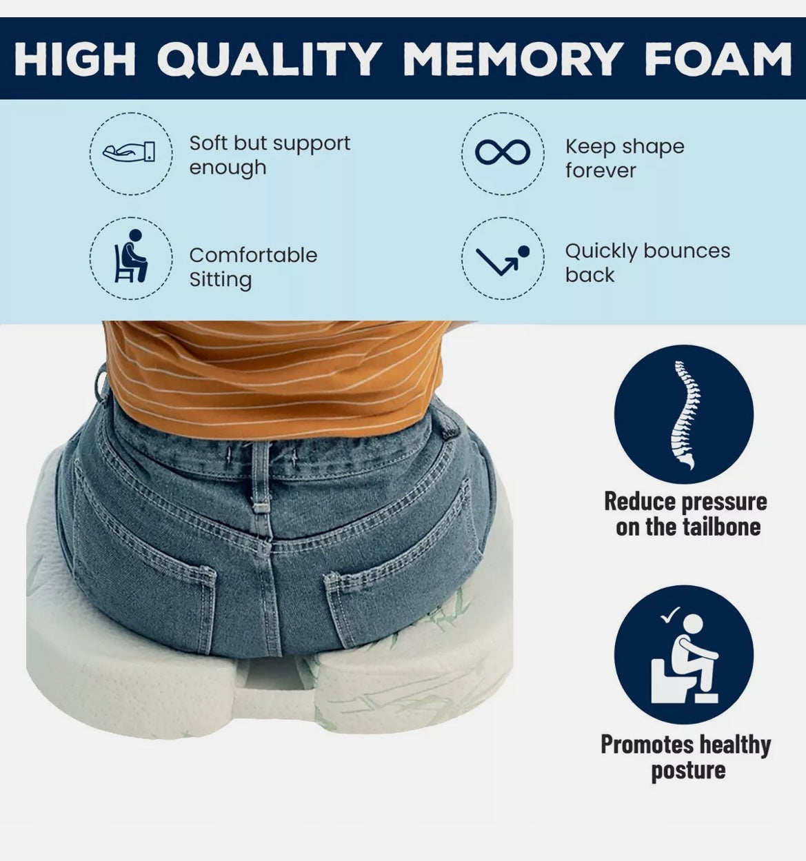 Bamboo Memory Foam Seat Cushion Relief Lower Back Pain