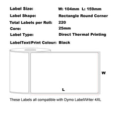 (440 Labels/2 Rolls)Compatible Dymo Shipping Label 0904980 (4XL) Size 104mm X 159mm 220 Labels Per Roll Extra Large Shipping/ Postage White Labels