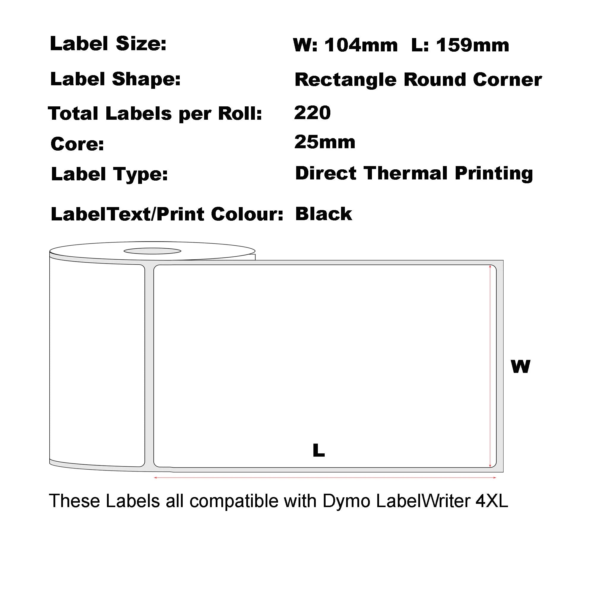 [12 Rolls/2640 Labels] Compatible Rolls S0904980 104mm x 159mm Shipping Labels for Label Writer 4XL (220 Labels per Roll)