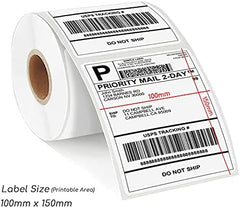 1 roll 100mm X 150mm Labels Perforated Thermal Label 100mm X 150mm White - 500 Labels Per Roll- 25mm Core