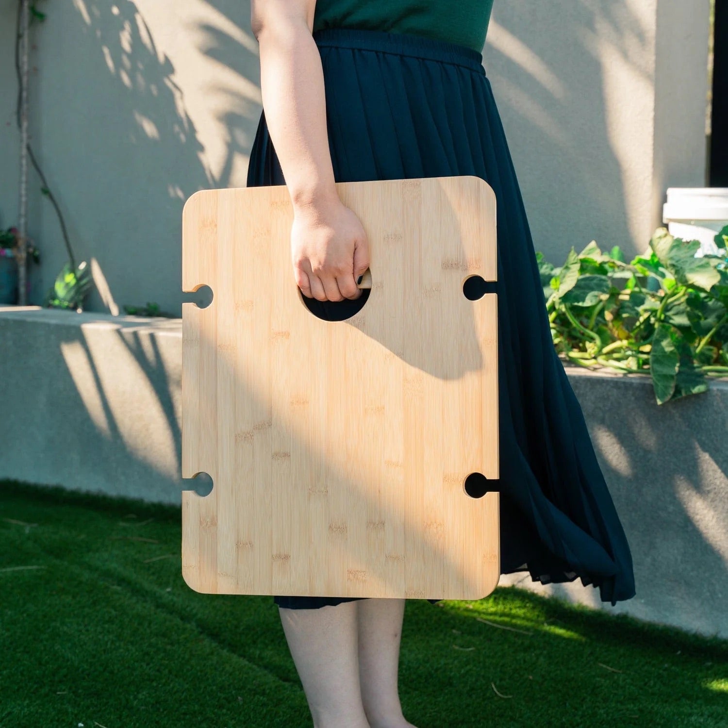 Bamboo Foldable Picnic Table Tray with Wine and Glass Holders