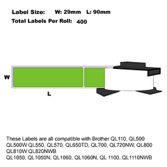 1 x DK-11201 Standard Address Labels Compatible with Brother, 29 mm x 90 mm, 400 Coloured Labels Green for Brother QL Label Printers