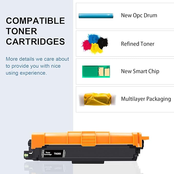 4 Pack Compatible TN253 TN257 Toner Set for Brother DCP-L3510CDW MFC-L3750CDW MFC-L3770CDW L3745CDW HLL3230CDW HLL3270CDW(1BK,1C,1M,1Y)