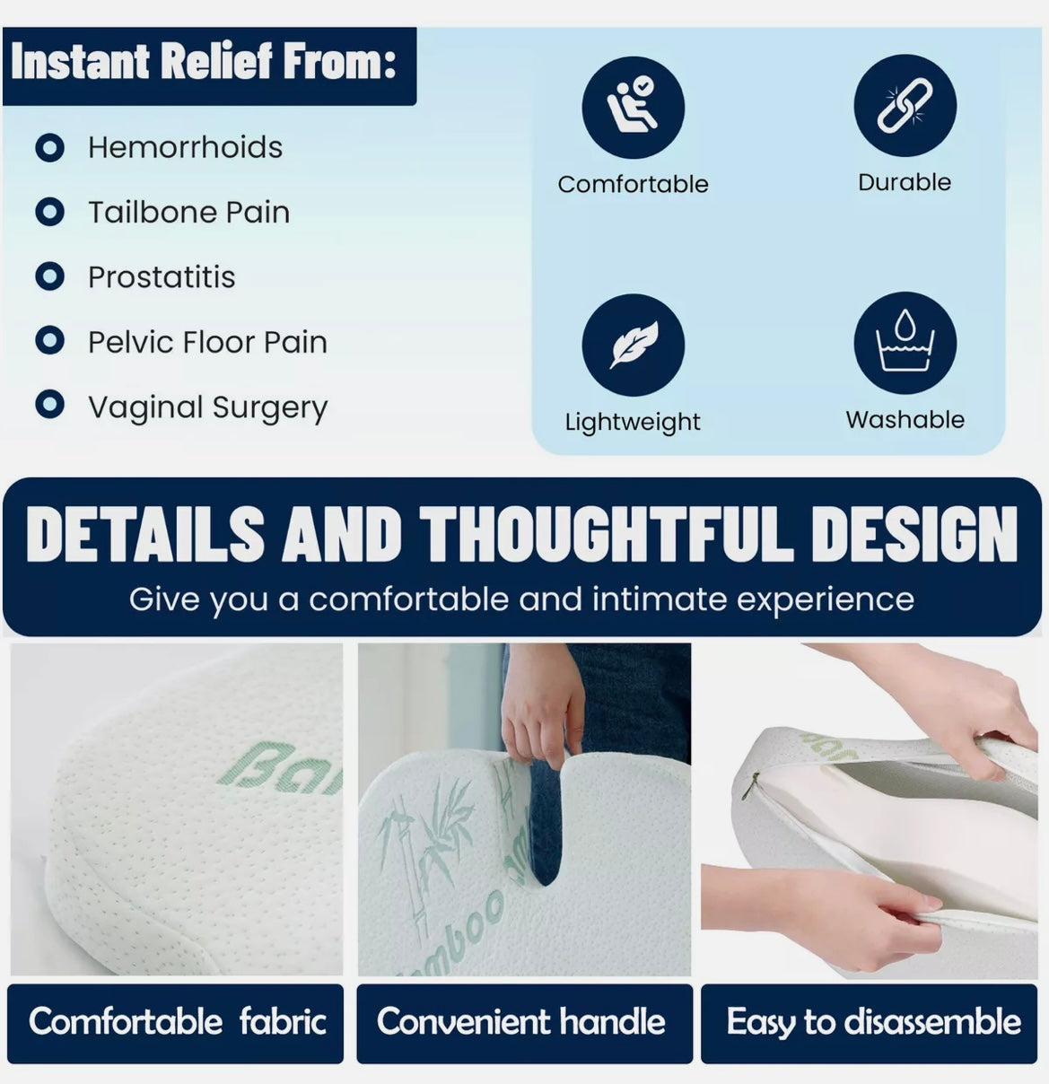 Bamboo Memory Foam Seat Cushion Relief Lower Back Pain