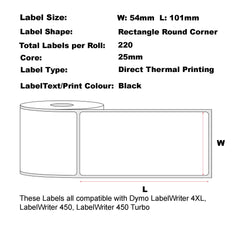 24 ROLLS Compatible Dymo 99014 54mm X 101mm 220 Labels/Roll Shipping/Name Badge White Labels