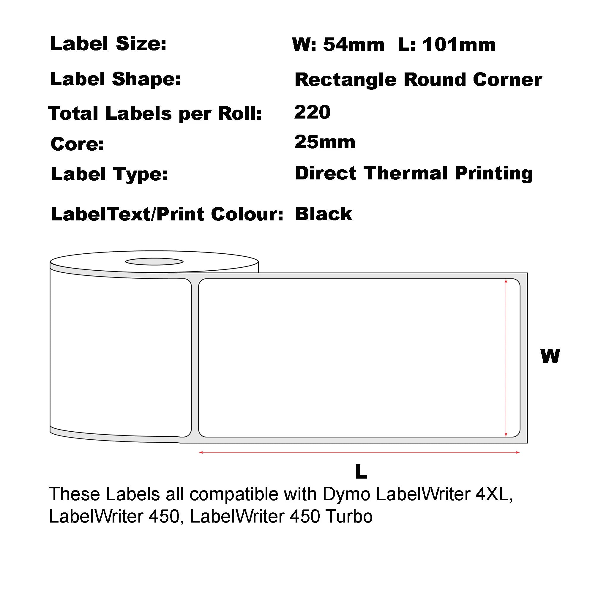 100 ROLLS Compatible Dymo 99014 54mm X 101mm 220 Labels/Roll Shipping/Name Badge White Labels