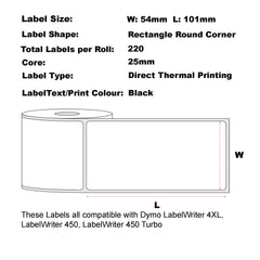 100 ROLLS Compatible Dymo 99014 54mm X 101mm 220 Labels/Roll Shipping/Name Badge White Labels