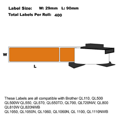 1 x DK-11201 Standard Address Labels Compatible with Brother, 29 mm x 90 mm, 400 Coloured Labels ORANGE for Brother QL Label Printers