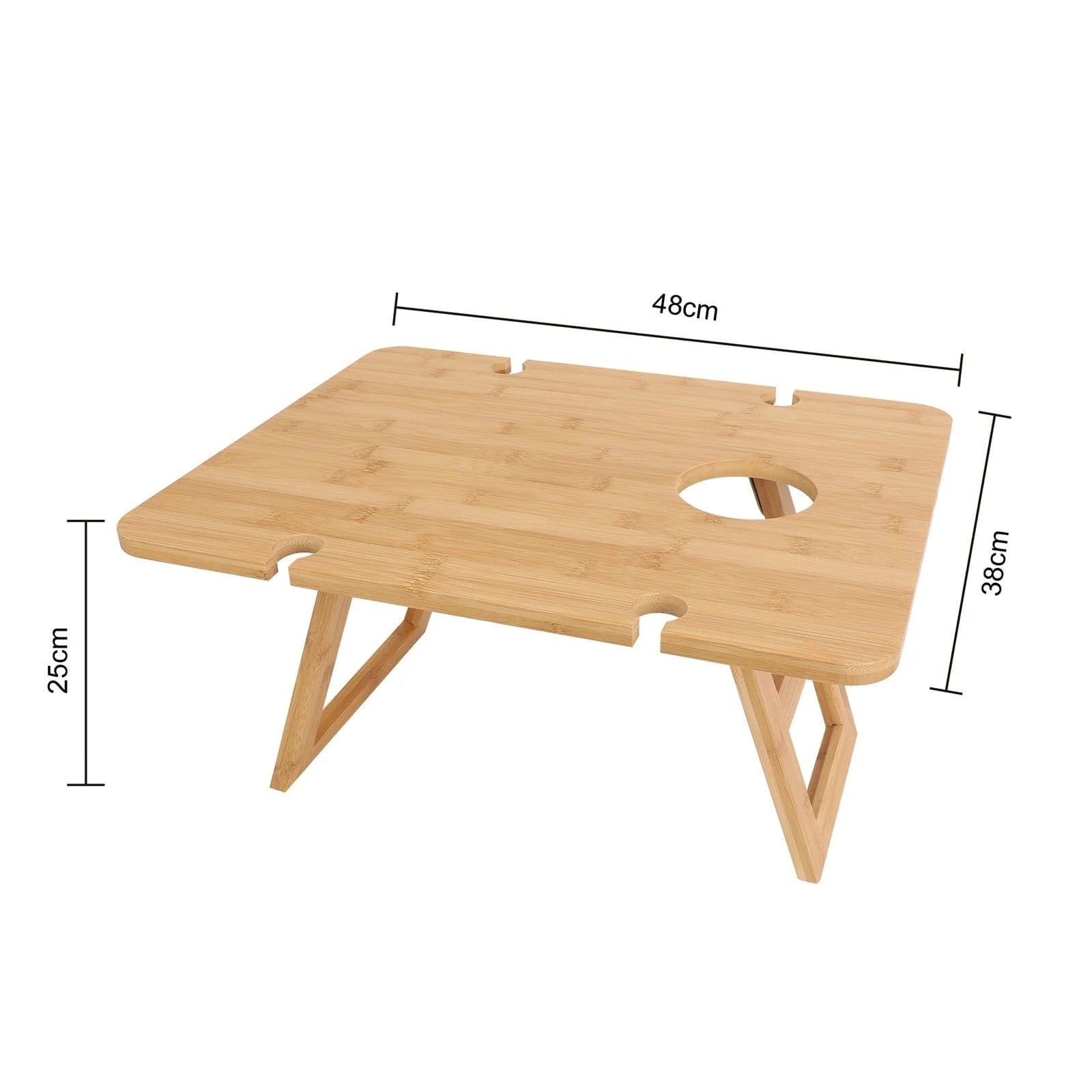 Bamboo Foldable Picnic Table Tray with Wine and Glass Holders