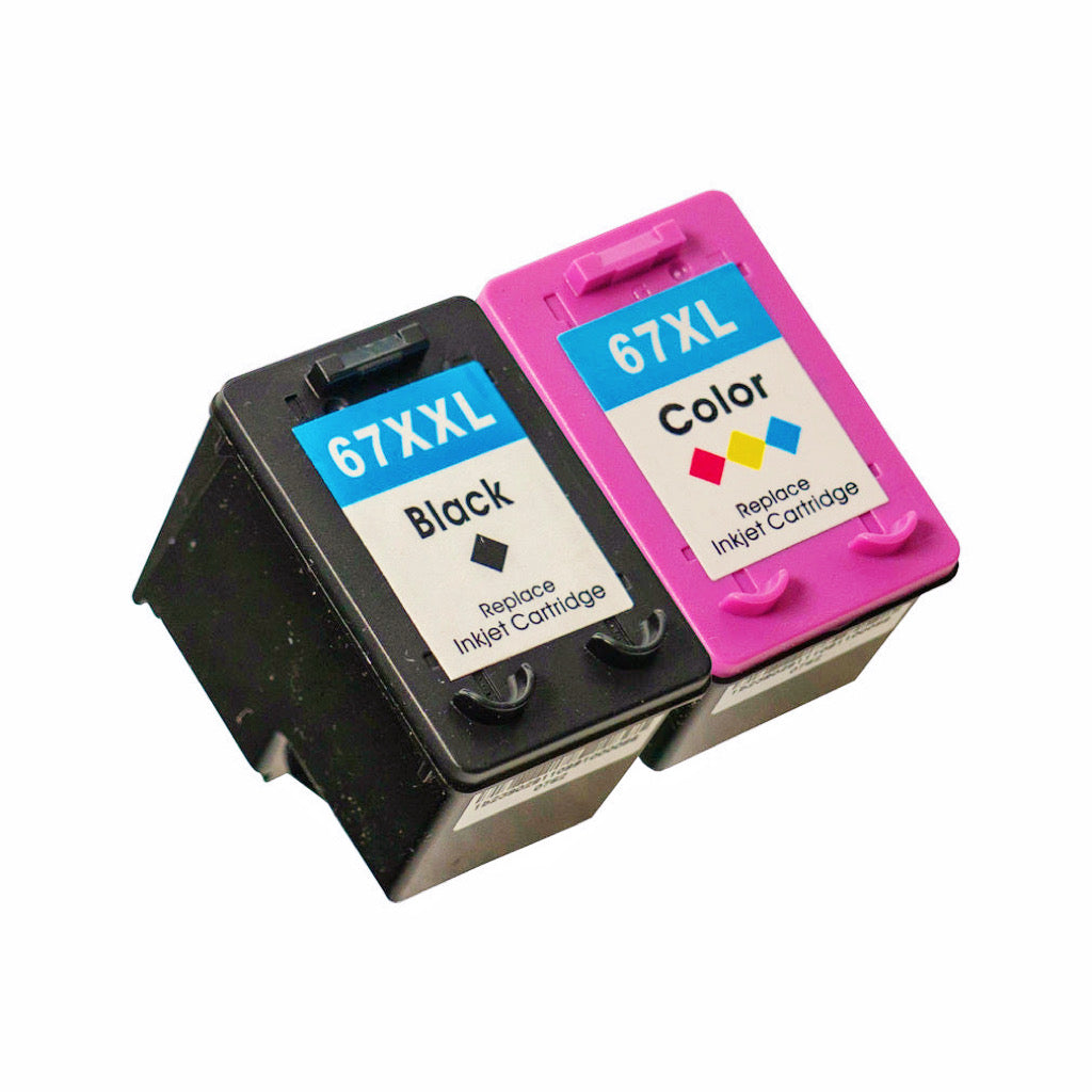 (1 Black+1 Tricolour) Ink Cartridge Replacement for HP 67XL 67XXL