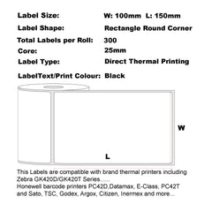 1 roll 100mm X 150mm Labels Perforated Thermal Label 100mm X 150mm White 300 Labels Per Roll/ 25mm Core