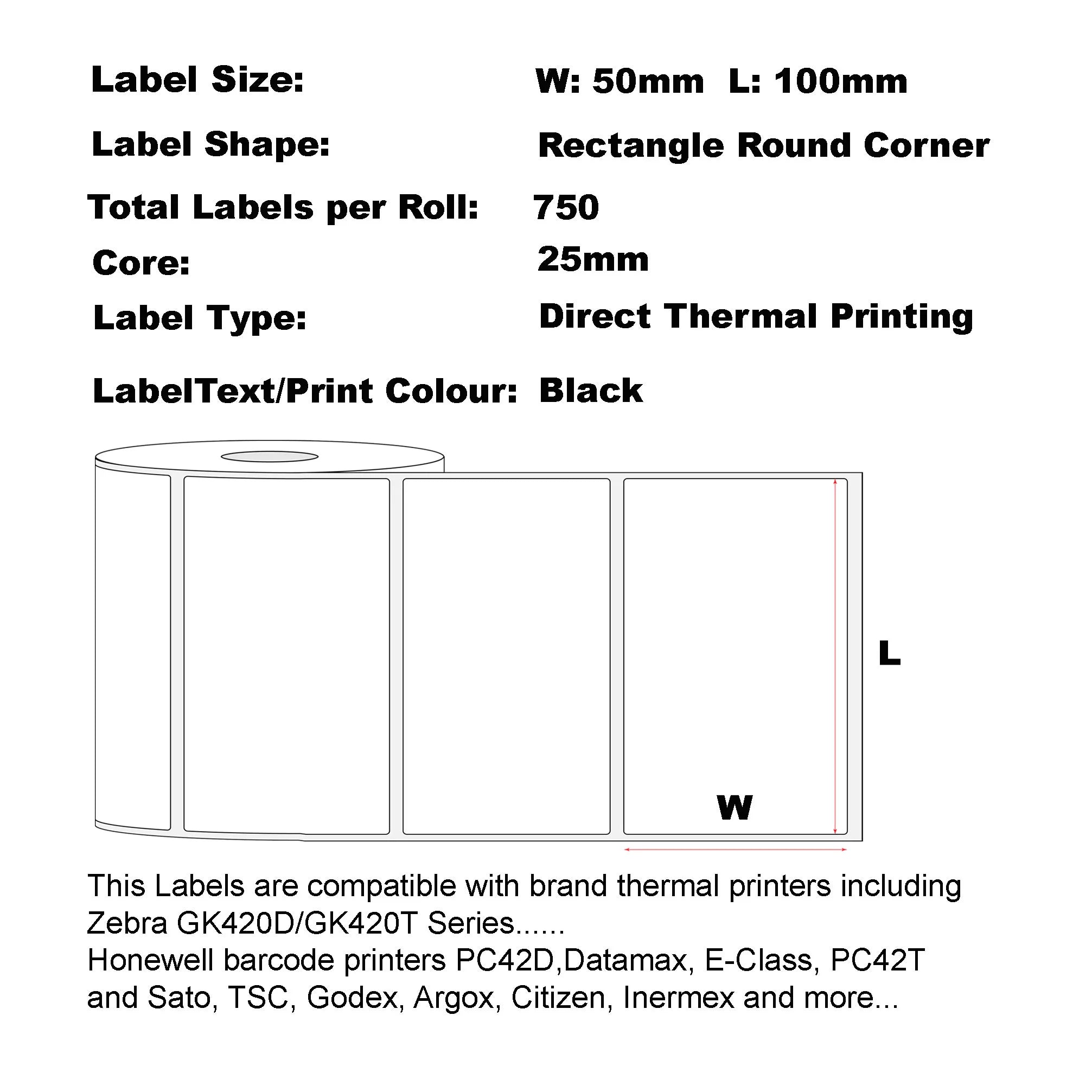 100mm X 50mm (4" X 2") Direct Thermal Permanent Label, Barcode Labels-Shipping Labels-Waterproof and Oil-Proof Scratchproof-750 Labels Per Roll 25mm Core-Perforated