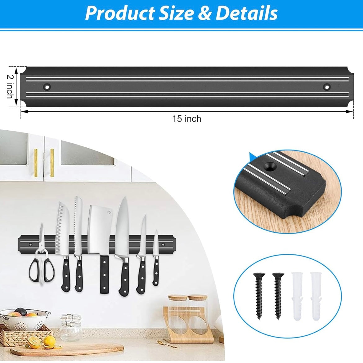 38 CM Magnetic Knife Holder Black Magnetic Knife Strip