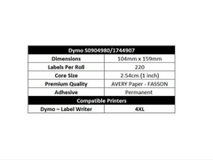 [12 Rolls/2640 Labels] Compatible Rolls S0904980 104mm x 159mm Shipping Labels for Label Writer 4XL (220 Labels per Roll)