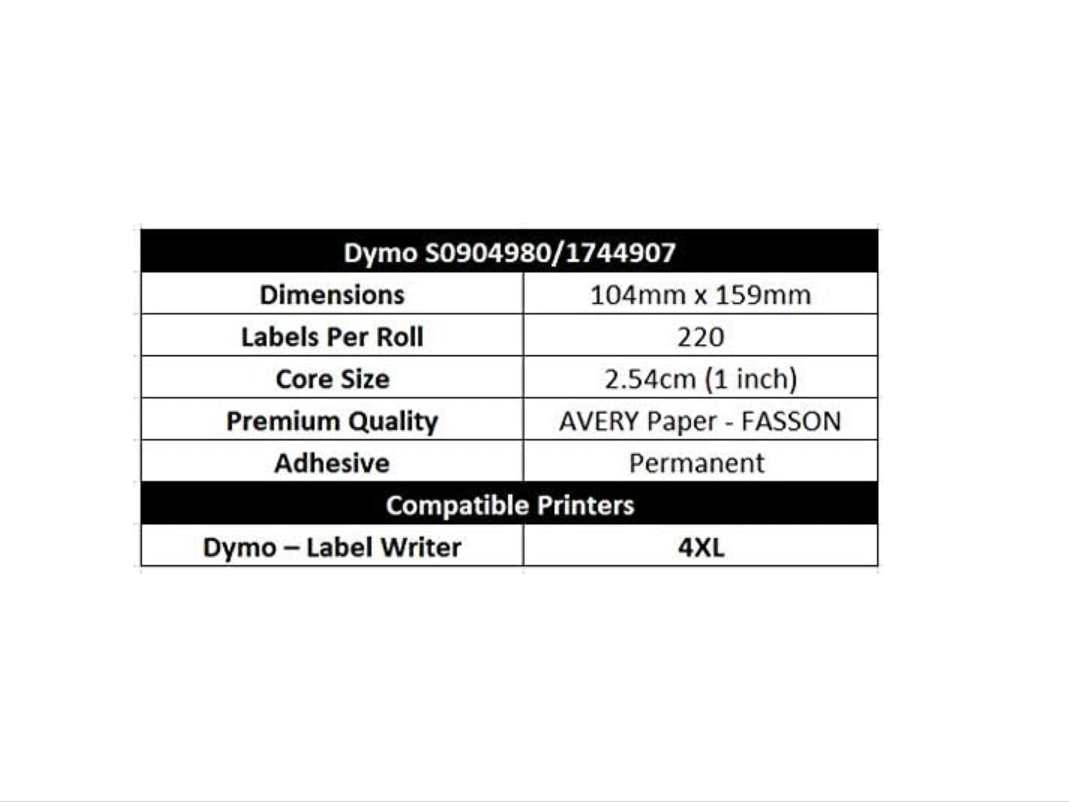 3 Rolls Compatible Dymo shipping label 0904980 (4XL) postage size 104mm X 159mm 220 Labels/Roll Extra Large Shipping White Labels