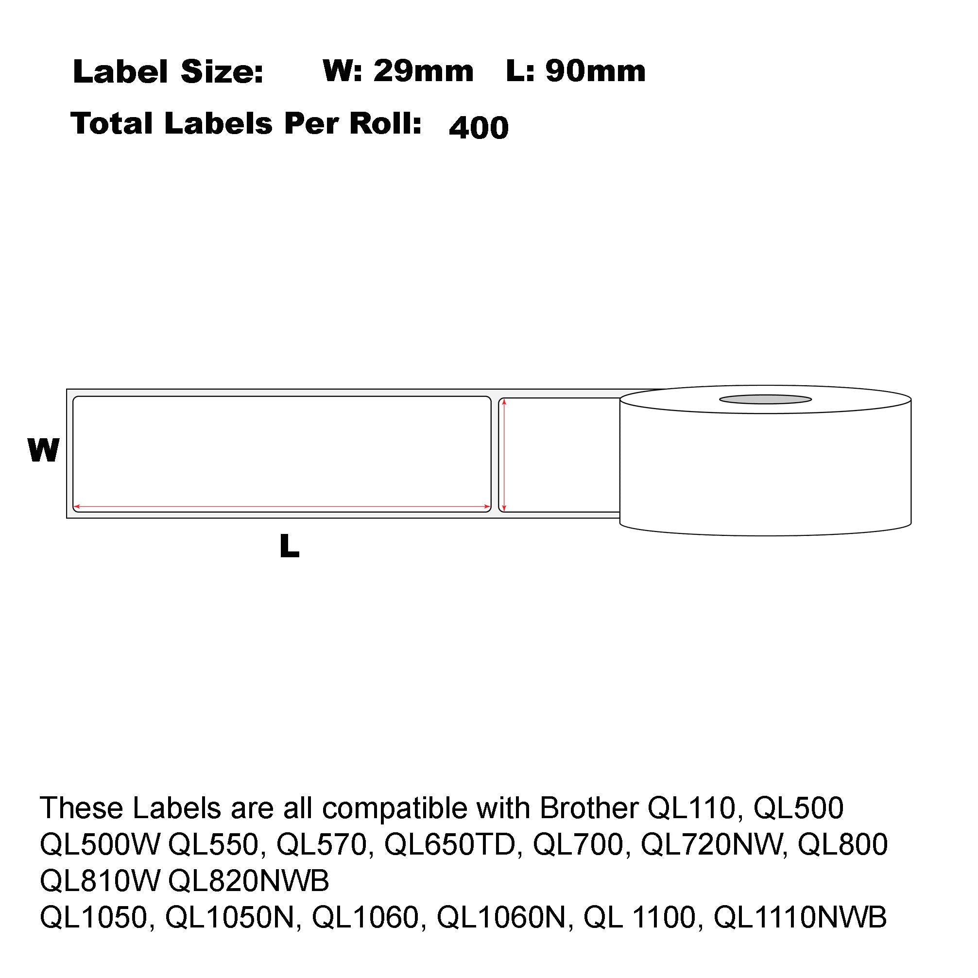 100x Compatible Brother DK-11201 Standard Address White Refill labels 29mm x 90mm 400 Labels/Roll