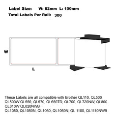 Compatible Brother DK-11202 White Paper Labels 62mm x 100mm 300 Labels Per Roll