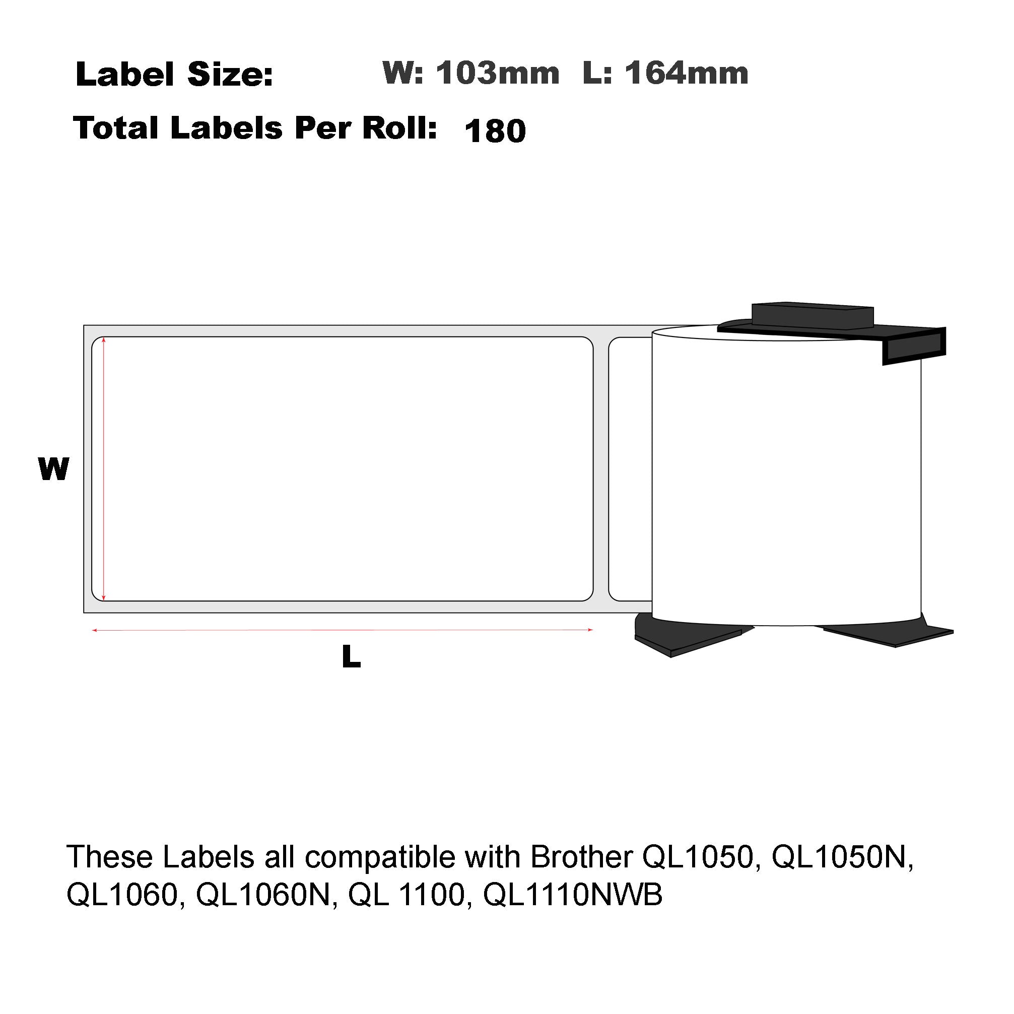 24x Brother Compatible DK-11247 White Shipping Labels WF 103mm x 164mm