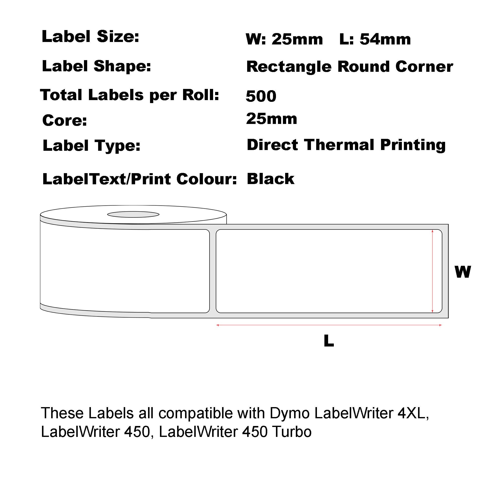 Packmore Compatible Dymo 11352 25mm x 54mm 500 Labels/Roll Return Address White Labels