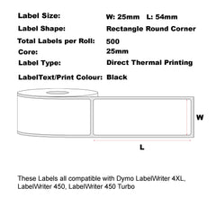 100x Packmore Compatible Dymo 11352 25mm x 54mm 500 Labels/Roll Return Address White Labels