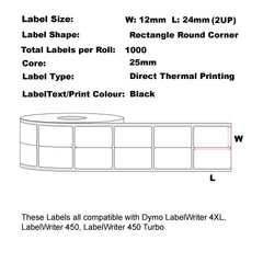 Packmore 相容 Dymo 11353 12mm x 24mm (2UP) 1000 標籤/磁碟區多用途白色標籤