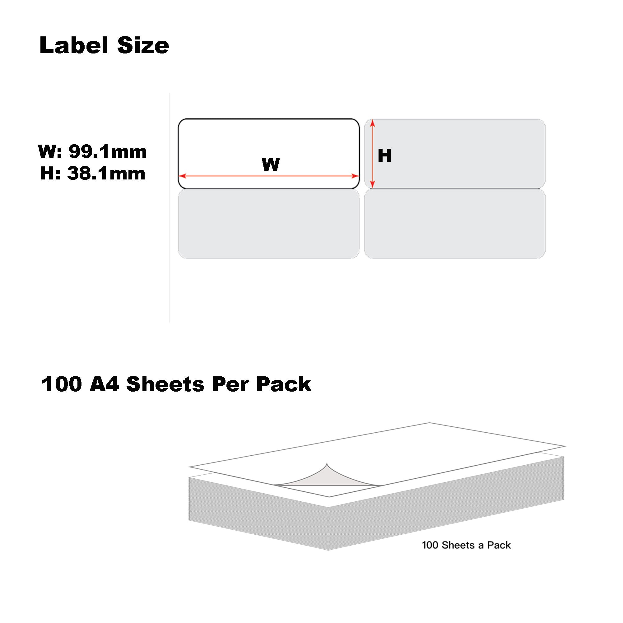 A4 Format Rectangle Labels 99.1 x 38.1mm 14 Labels Per Sheet-100 Sheets