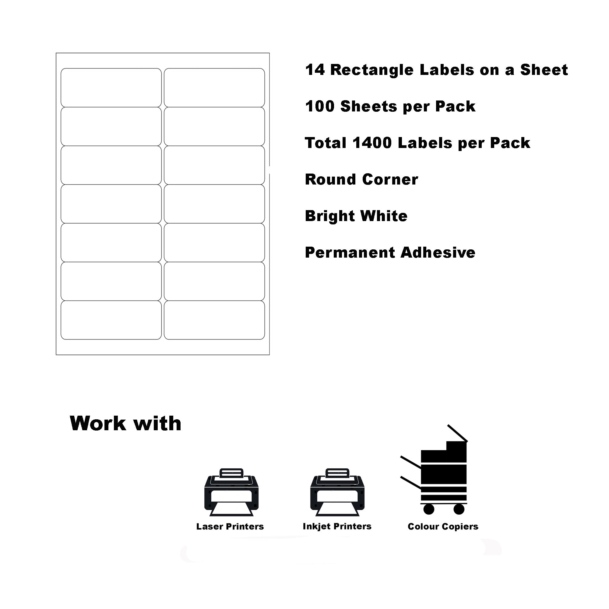 A4 Format Rectangle Labels 99.1 x 38.1mm 14 Labels Per Sheet-100 Sheets