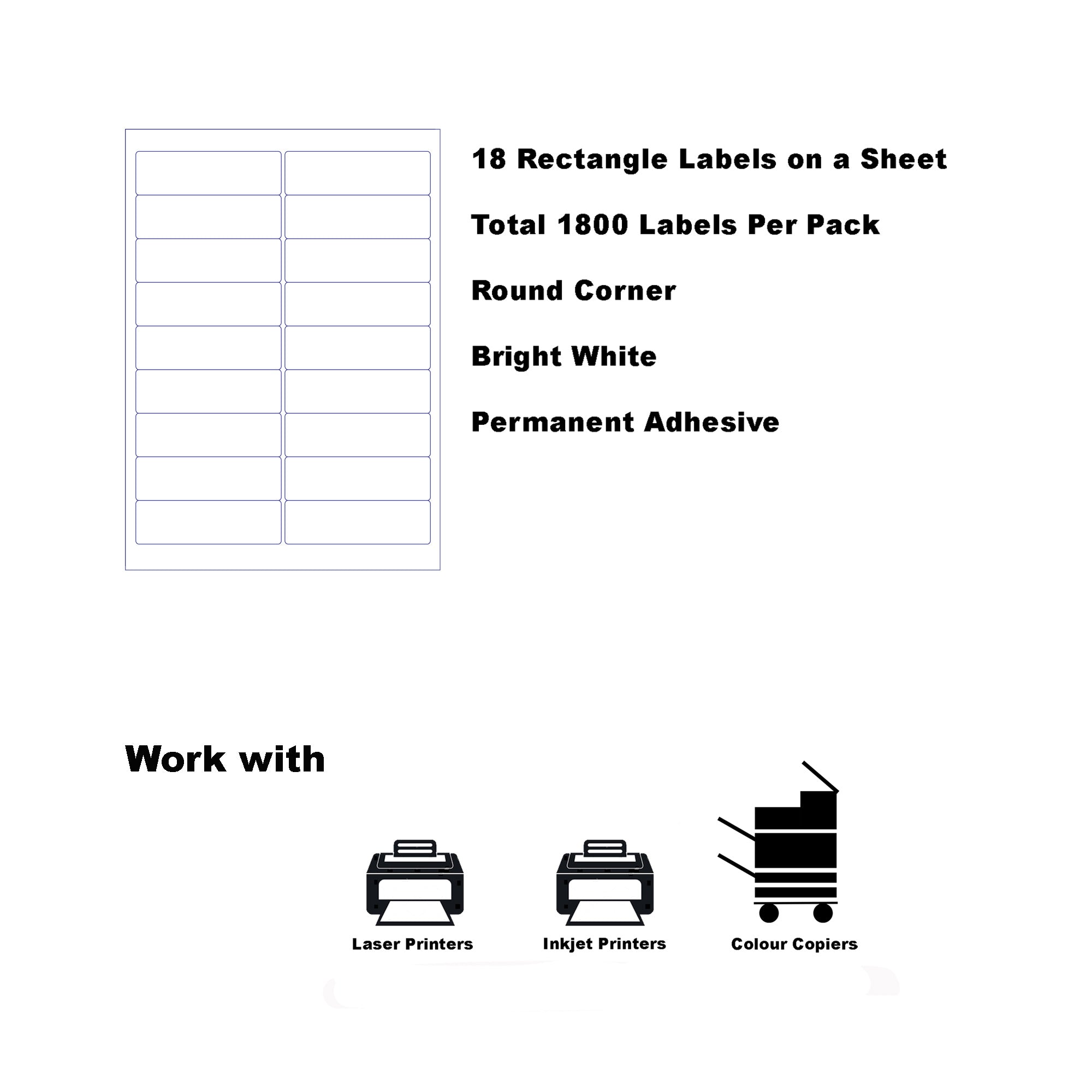 A4 Labels for Laser & Inkjet Printers - Printable Packaging, Shipping & Address Labels - Mailing Stickers - White 100x30mm 18 Labels Per Sheet-100 Sheets