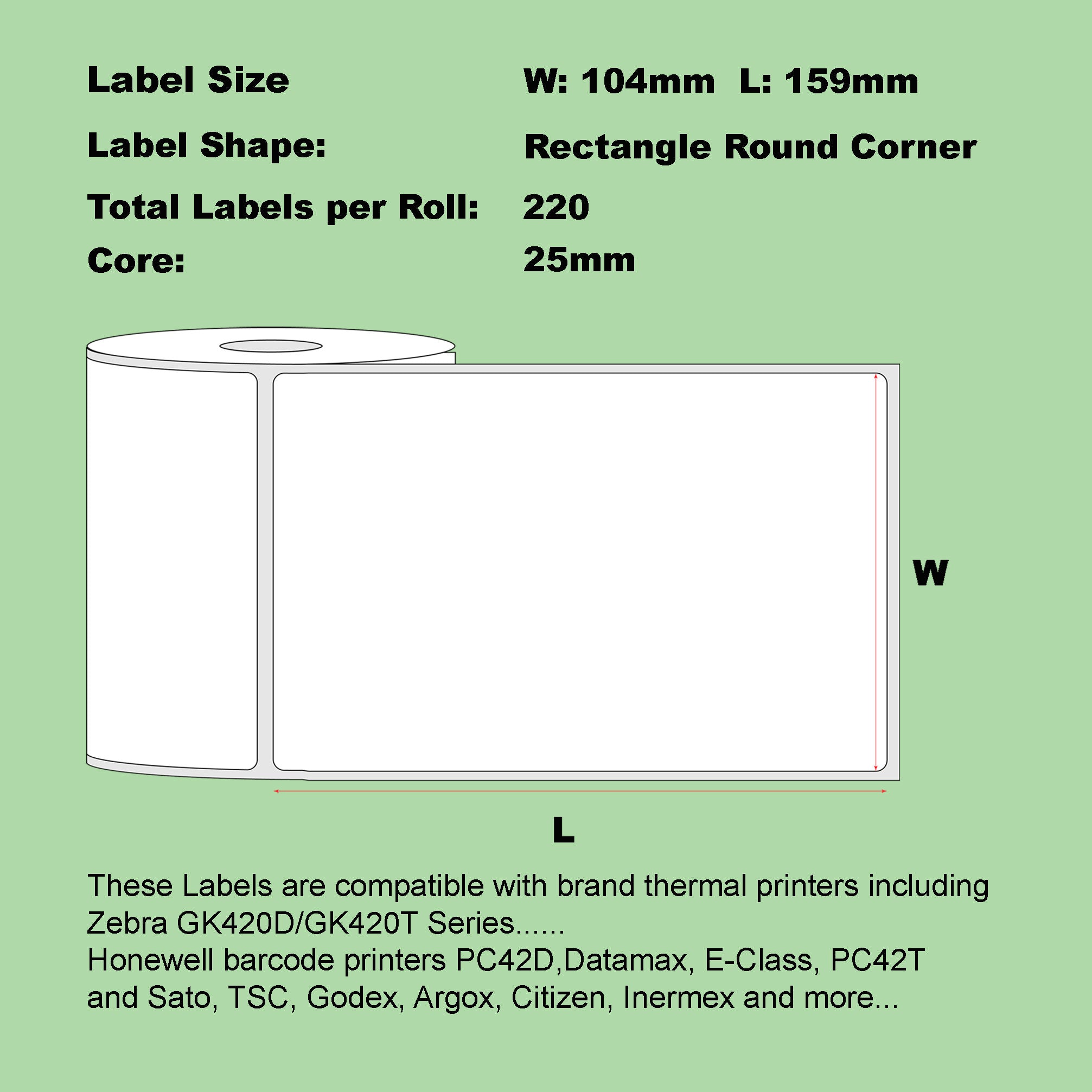 Direct Thermal Label 104x159mm Postage Shipping Address Freight Labels for Logistics Warehouse (220 Labels Per Roll) 25mm Core Perforated