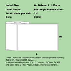 (220 Labels/1 Roll)Direct Thermal YELLOW Label 104x159mm Perforated Postage Shipping Address Freight Labels for Logistics Warehouse 25mm Core