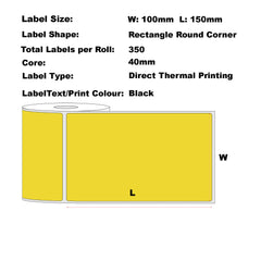 50 卷 100mm x 150mm (4"x6") 熱敏永久​​黃色標籤，每卷 350 個標籤，40mm 芯，穿孔