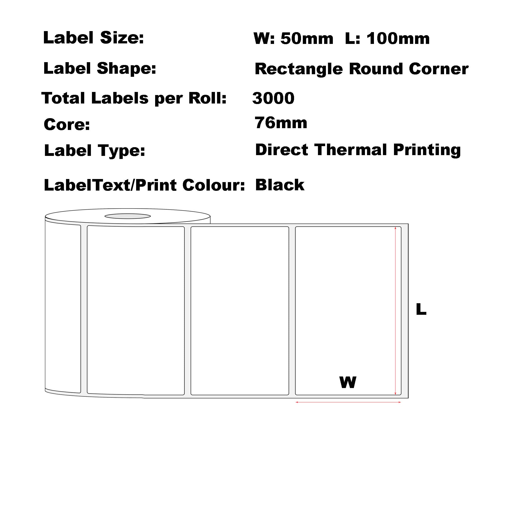 12 Rolls 100mm x 50mm (4" x 2") Labels Perforated Thermal Label 100mm X 150mm, 3000 Labels Per Roll, 76mm Core, Perforated