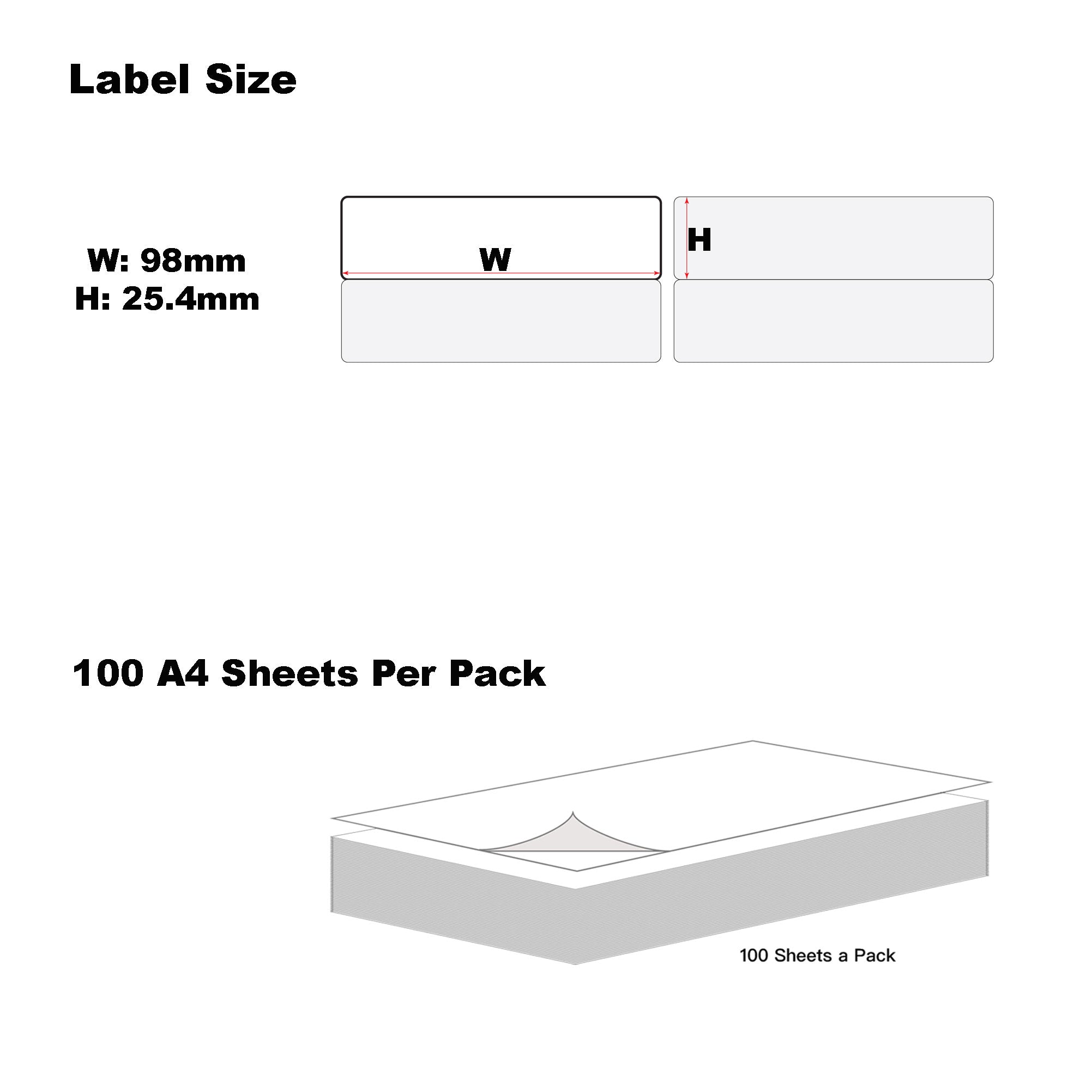 A4 Format Rectangle Labels 98 x 25.4mm 20 Labels Per Sheet-100 Sheets