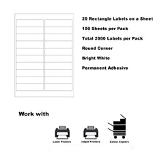 A4 Format Rectangle Labels 98 x 25.4mm 20 Labels Per Sheet-100 Sheets