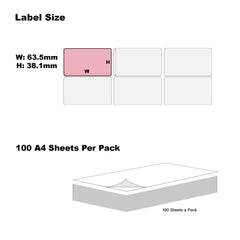 A4 Format Rectangle Light Pink Labels 63.5x38.1mm 21 Labels Per Sheet--100 Sheets