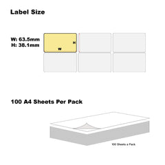 A4 Format Rectangle Yellow Labels 63.5x38.1mm 21 Labels Per sheet--100 Sheets