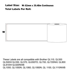 100x Compatible Brother DK-22205 Refill label 62mm x 30.48m Continuous Length