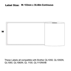 6x Compatible Labels for Brother DK-22246 Continuous Length Refill Paper Labels 103mm x 30.48m