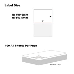 [200 Labels/2 Per Page] A4 Format Rectangle Labels 199.6 x 143.5mm 2 Labels Per Sheet x 100 Sheets