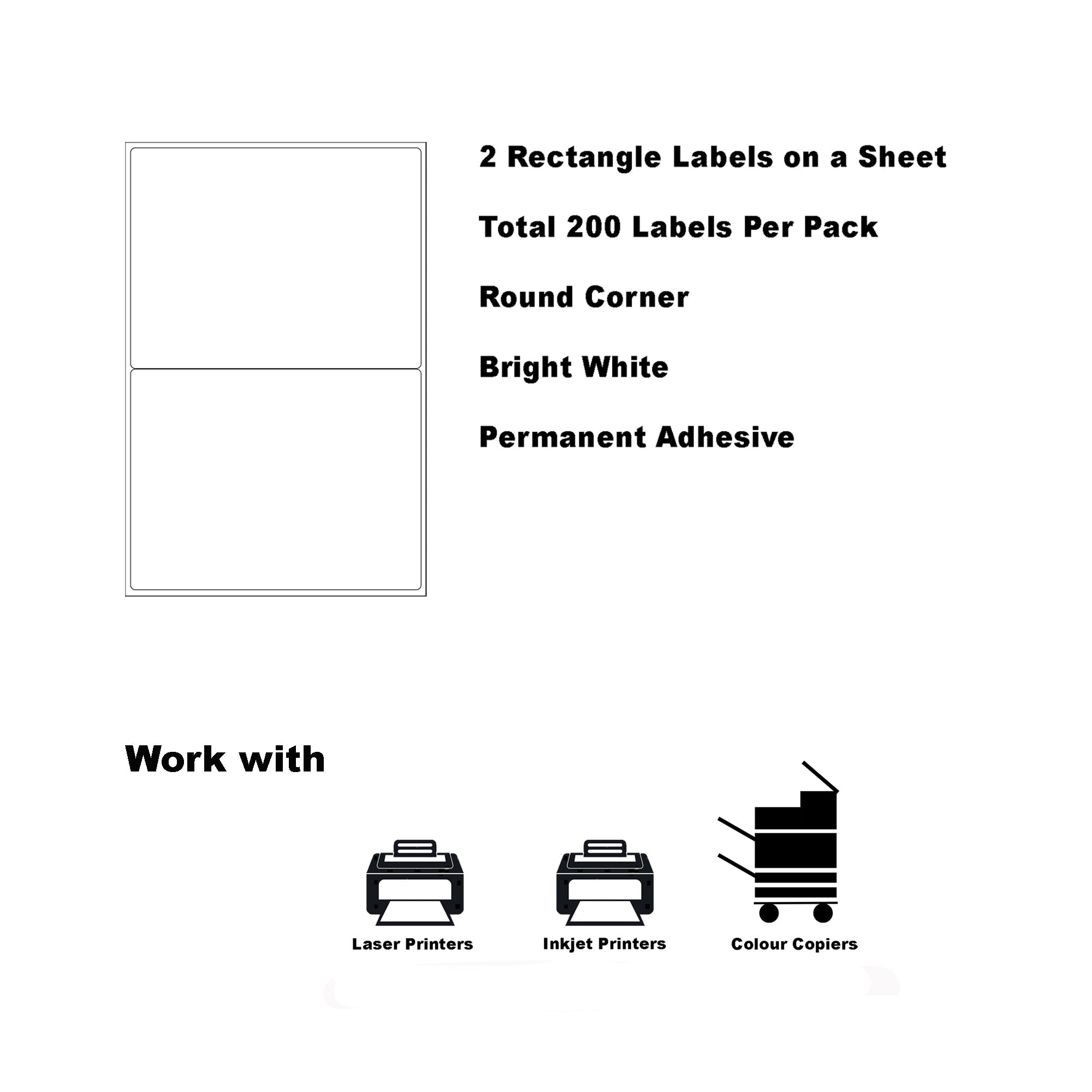 [200 Labels/2 Per Page] A4 Format Rectangle Labels 199.6 x 143.5mm 2 Labels Per Sheet x 100 Sheets