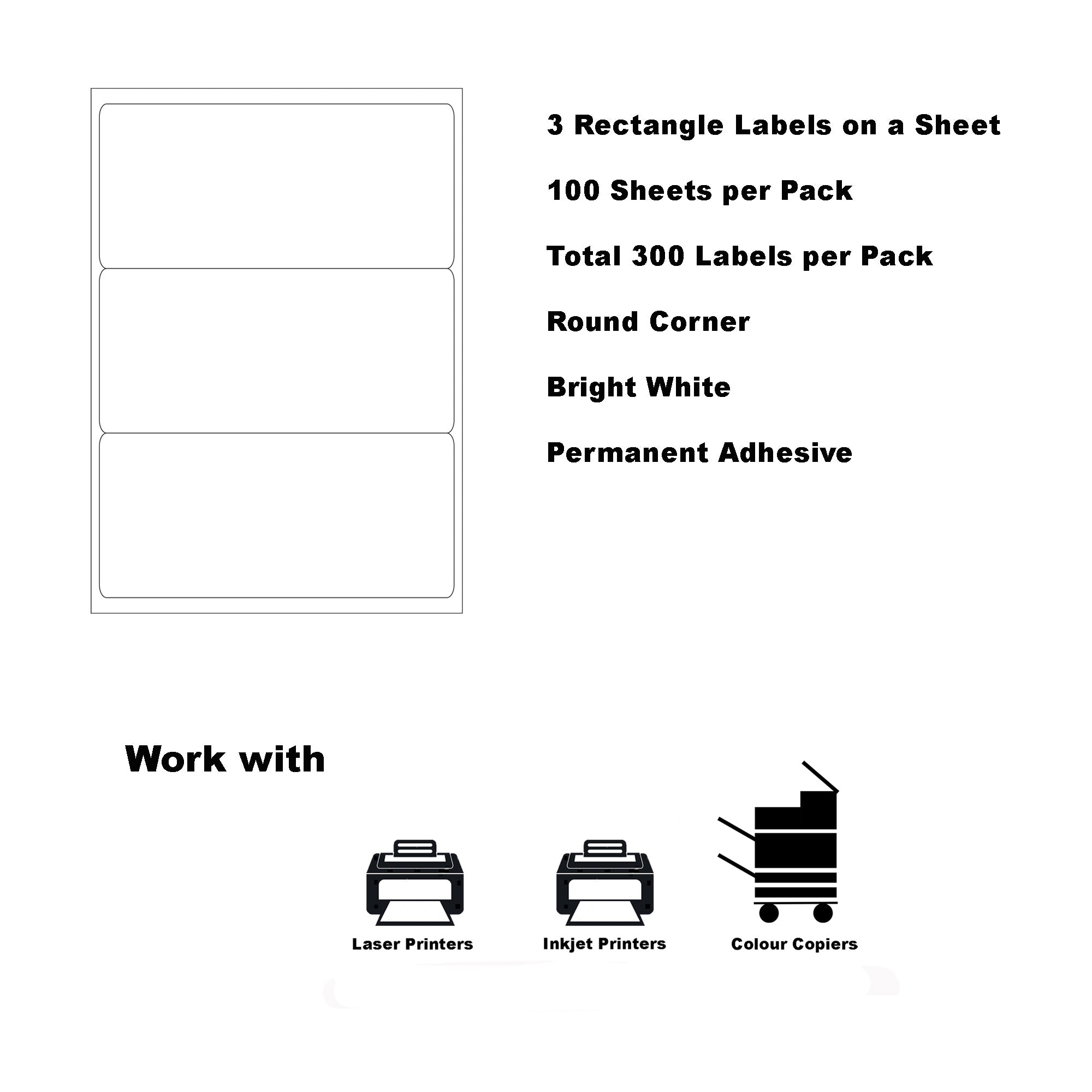 A4 Labels for Laser & Inkjet Printers - Printable Packaging, Shipping & Address Labels - Mailing Stickers - White  200.7 x 93.1mm 3 Labels Per Sheet-100 Sheets