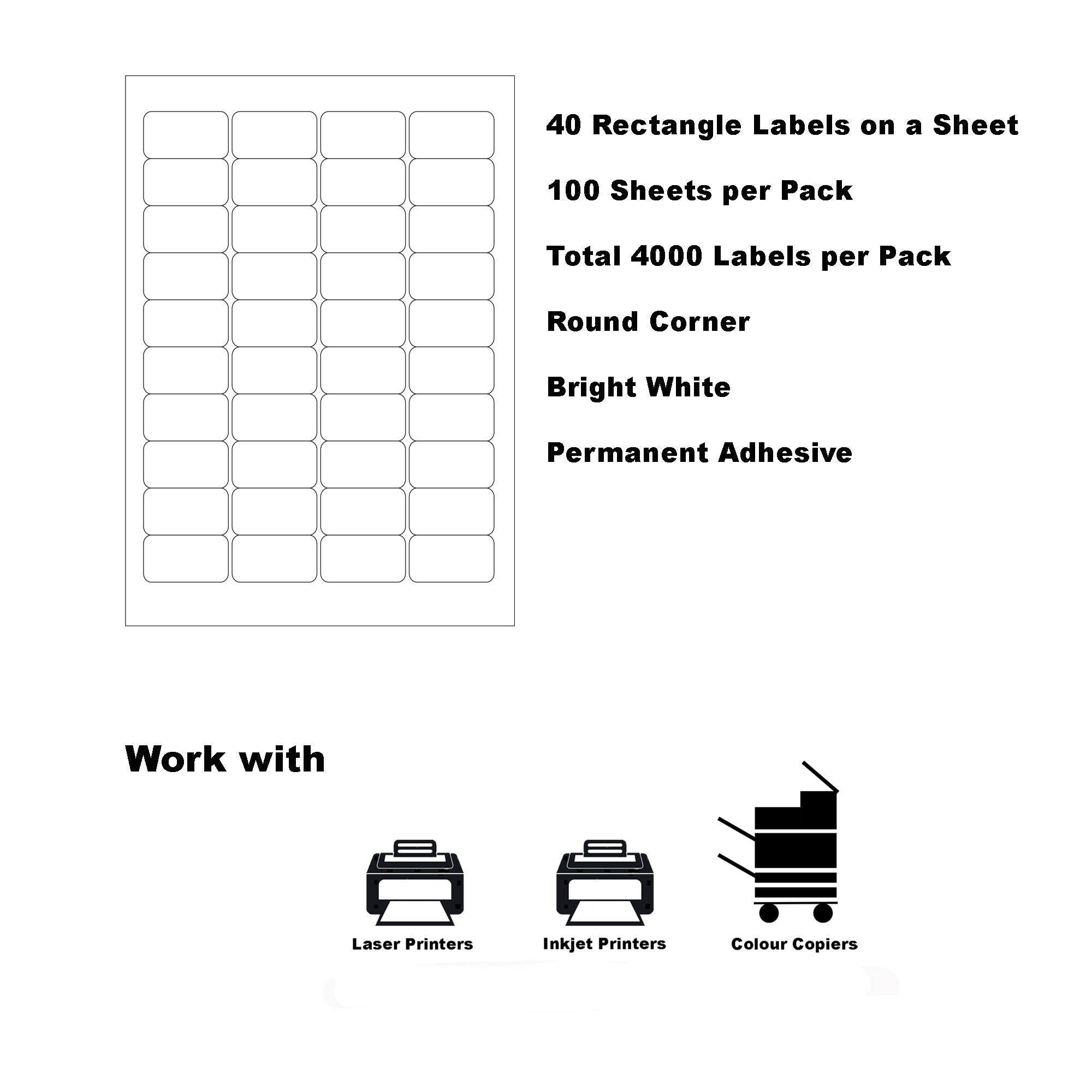 A4 Labels for Laser & Inkjet Printers - Printable Packaging, Shipping & Address Labels - Mailing Stickers - White 45.8 x 25.0mm 40 Labels Per Sheet-100 Sheets