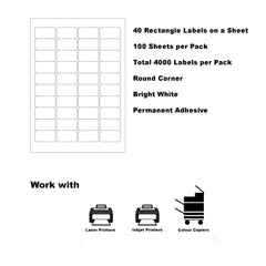 A4 Labels for Laser & Inkjet Printers - Printable Packaging, Shipping & Address Labels - Mailing Stickers - White 45.8 x 25.0mm 40 Labels Per Sheet-100 Sheets