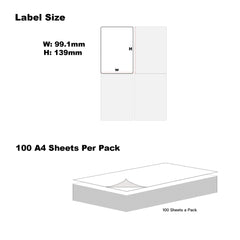 [400 Labels/4 Per Page] A4 Self Adhesive Address Labels 139 x 99.1mm Laser Inkjet Print Mailing Stickers Label 100 Sheets