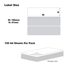 A4 Format Rectangle white 196 x 51mm 5 Labels Per Sheet-100 Sheets