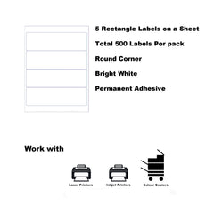 A4 Format Rectangle white 196 x 51mm 5 Labels Per Sheet-100 Sheets