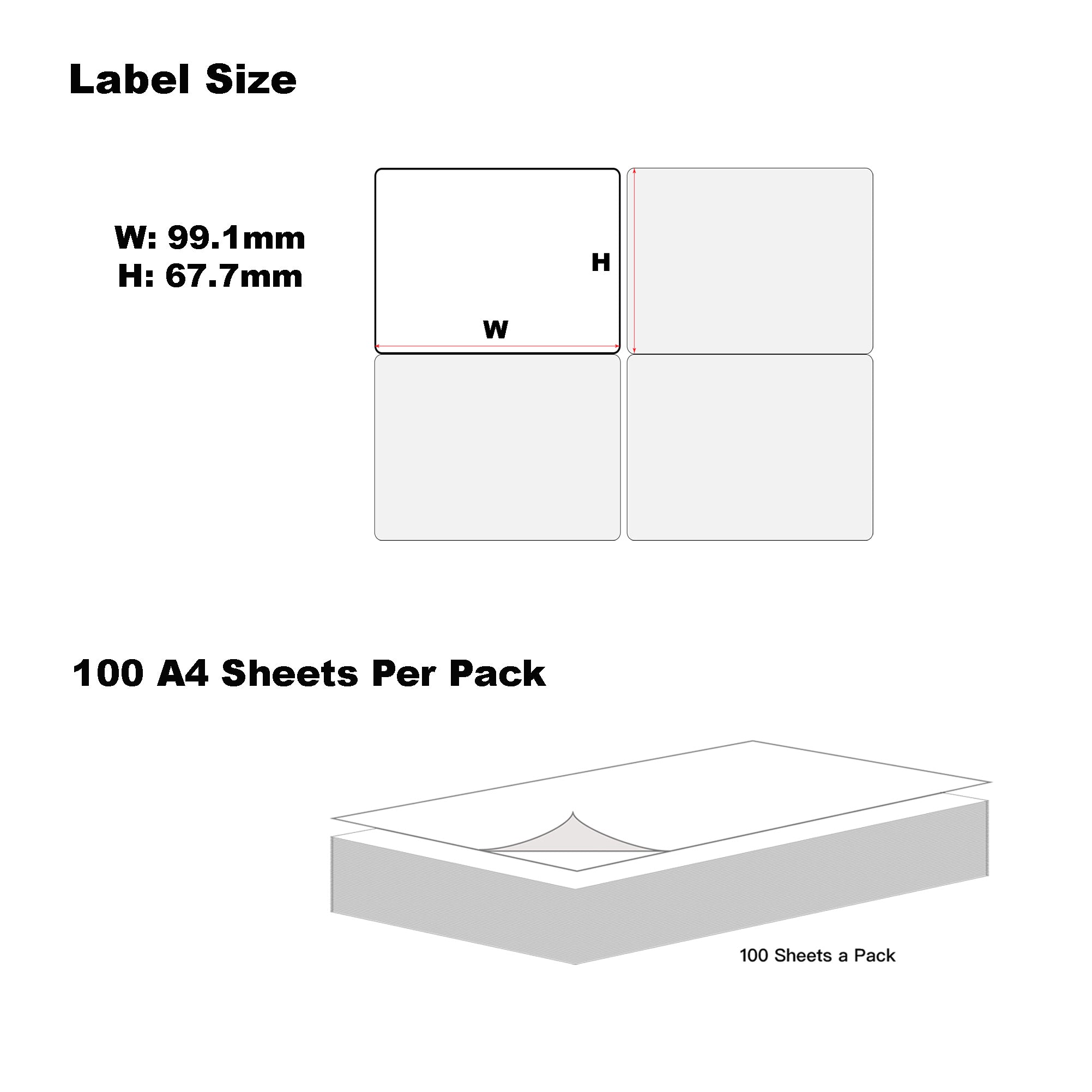 [800 Labels/8 Per Page] A4 Format Rectangle Labels 99.1 x 67.7mm 8 Labels Per Sheet-100 Sheets