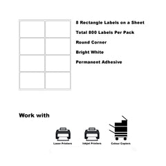 [800 Labels/8 Per Page] A4 Format Rectangle Labels 99.1 x 67.7mm 8 Labels Per Sheet-100 Sheets