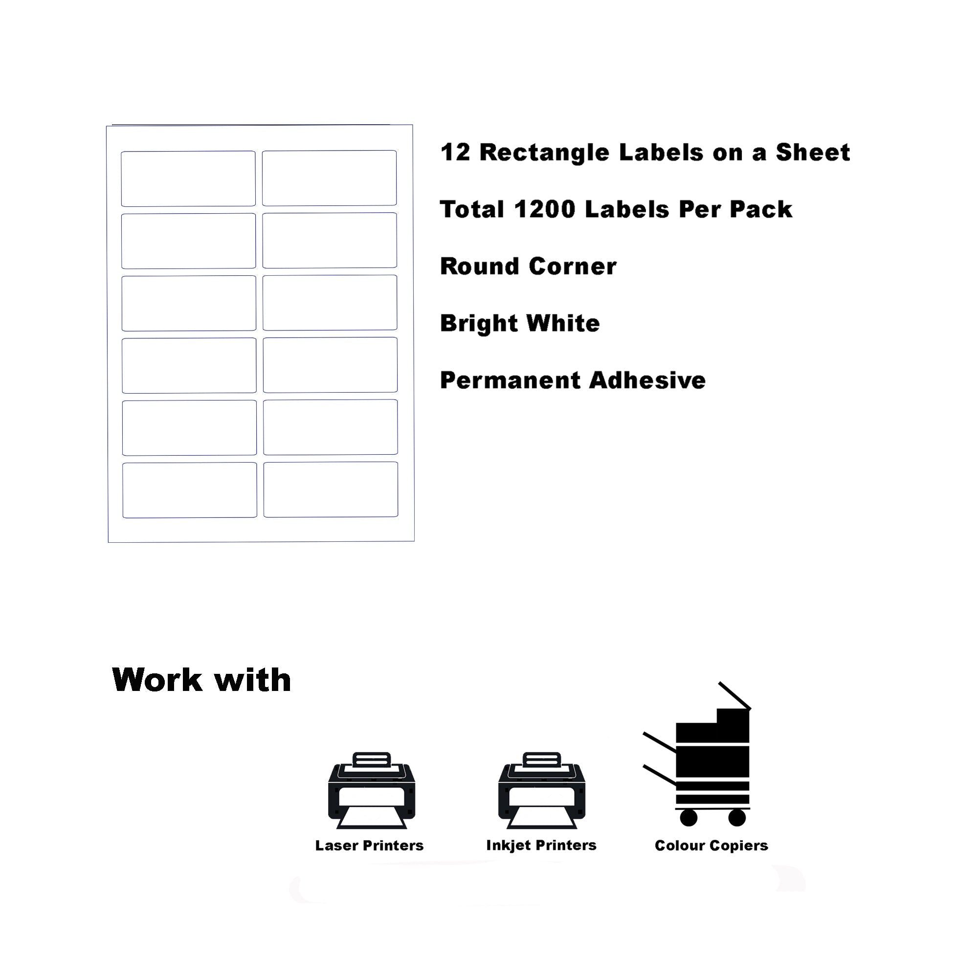 [1200 Labels/12 Per Page] A4 Format Rectangle Labels 93.5x38.1mm 12 Labels Per Sheet-100 Sheets