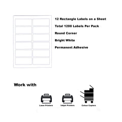 [1200 Labels/12 Per Page] A4 Format Rectangle Labels 93.5x38.1mm 12 Labels Per Sheet-100 Sheets